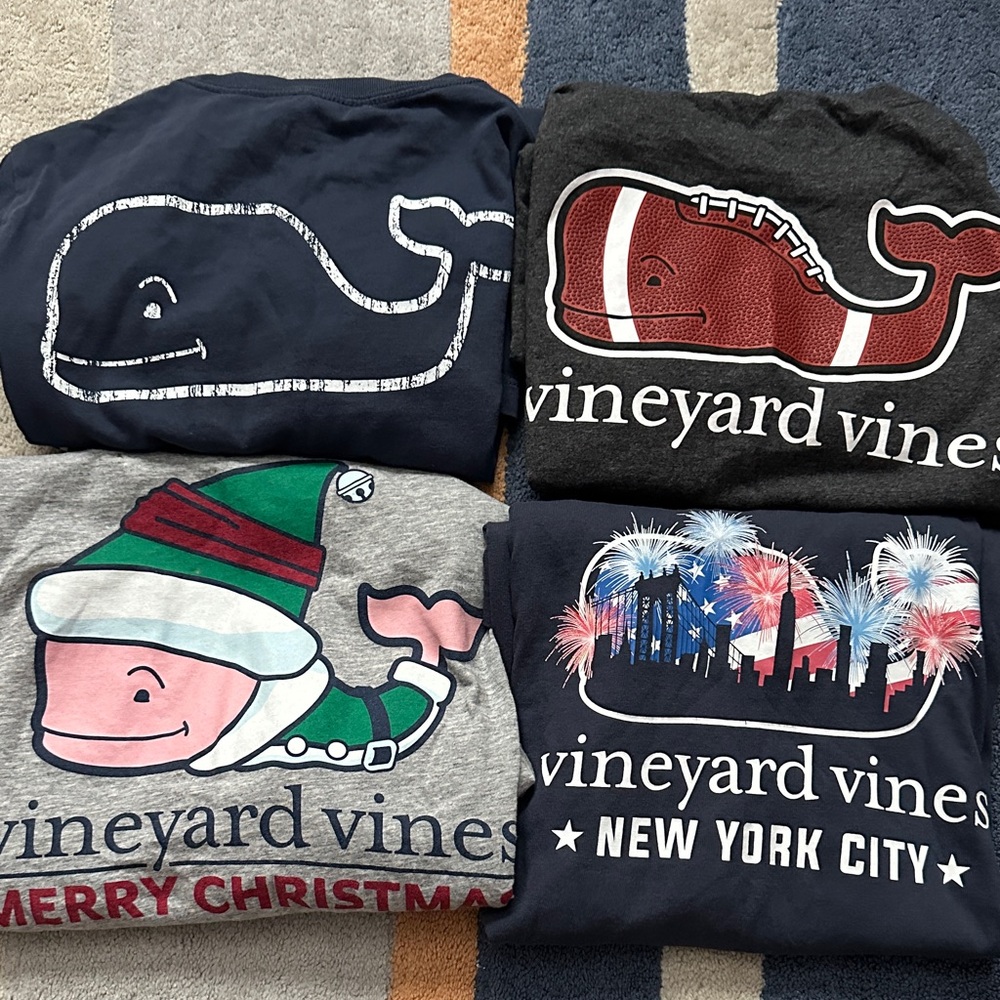 Bundle 4 pc Vineyard Vines Festive Whale LONG SLVs YOUTH SMALL
